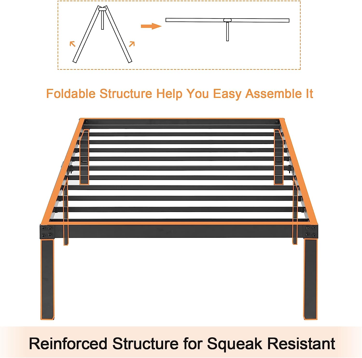 VECELO Metal Platform Bed Frame Heavy Duty Steel Slat, No Box Spring Needed - VECELO