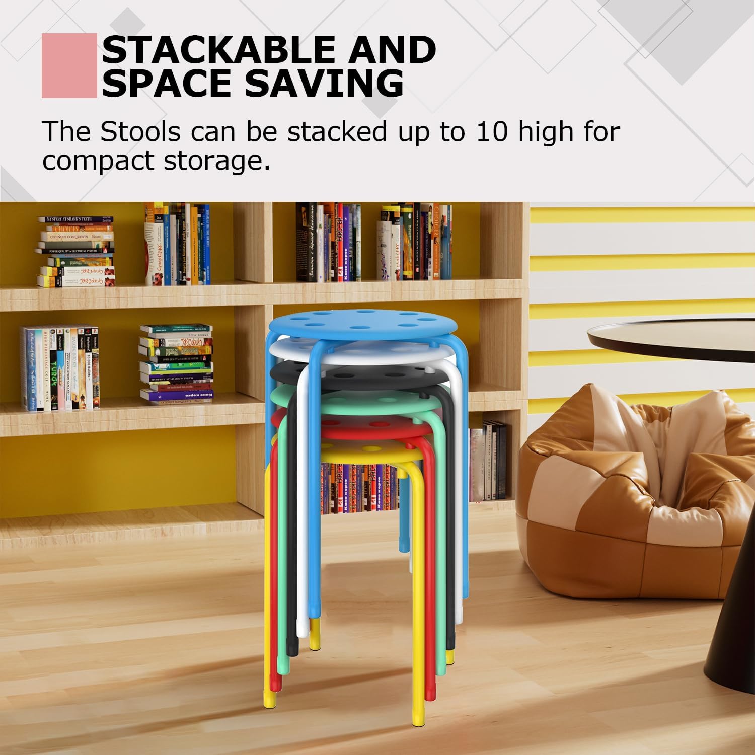 VECELO Set of 6 Stacking Stools Portable with Metal Frame, Colorful Stool for Classroom School - VECELO