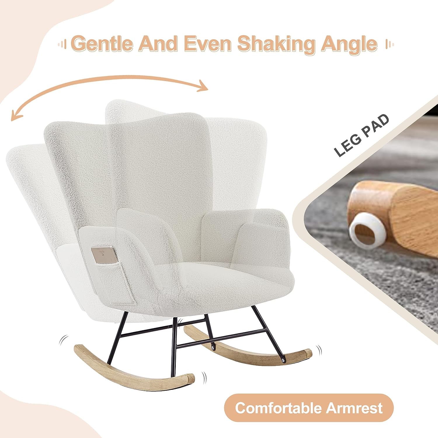 VECELO Rocking Chair, Modern Upholstered Teddy Fabric Nursery Glider - VECELO