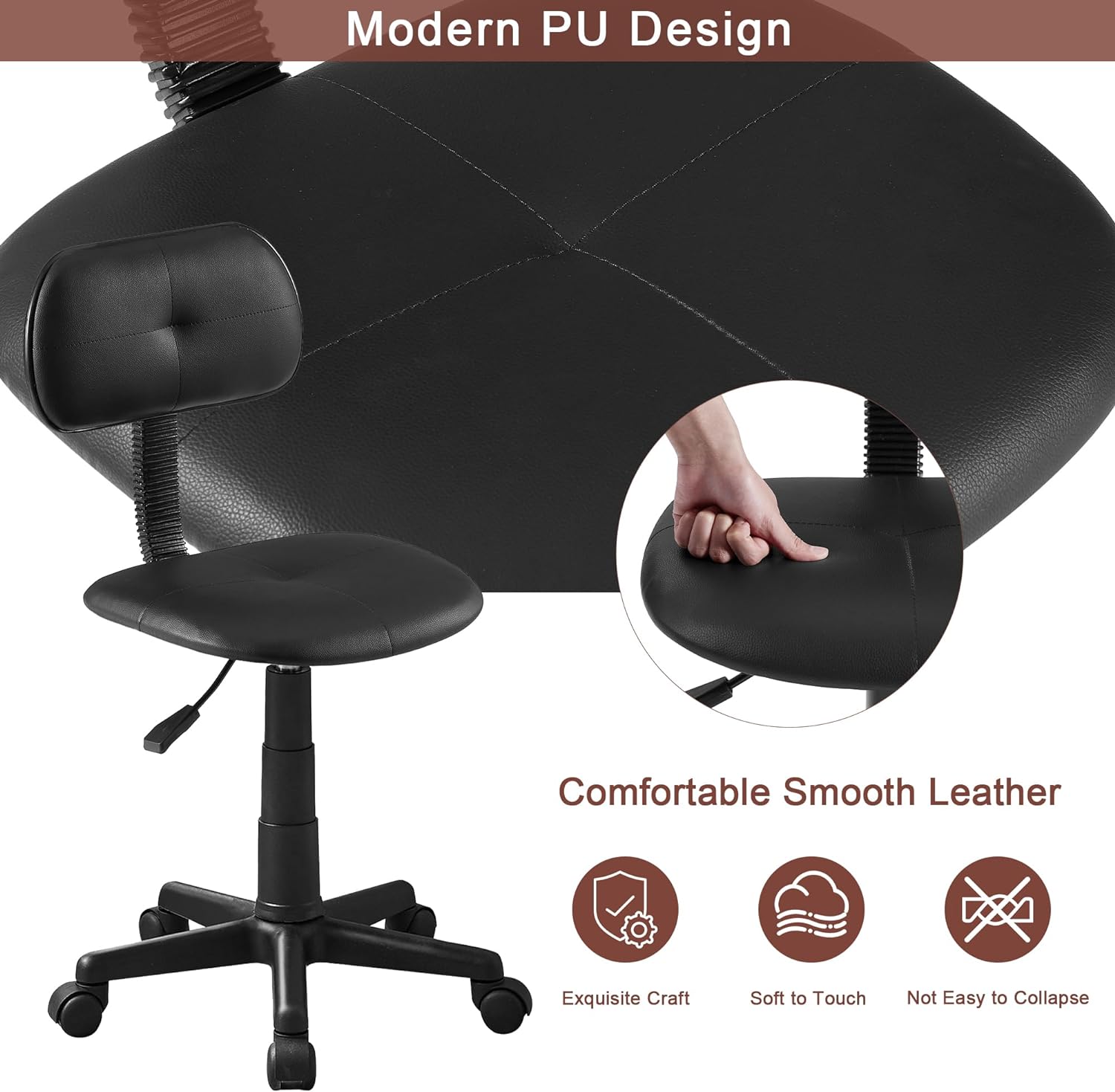 VECELO Armless Home Office Chair Low-Back Height Adjustable Stools - VECELO
