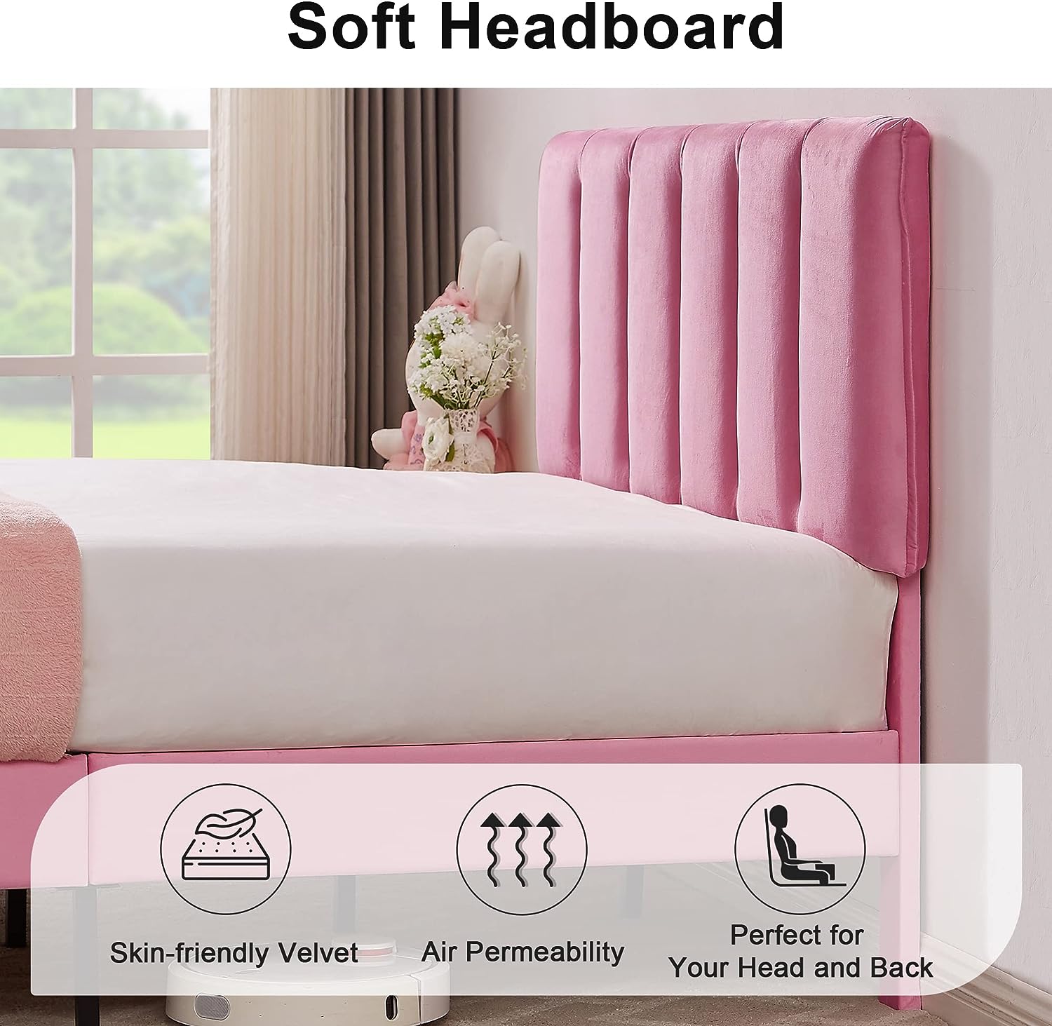 VECELO Modern Upholstered Platform Bedframe, Adjustable Headboard - VECELO