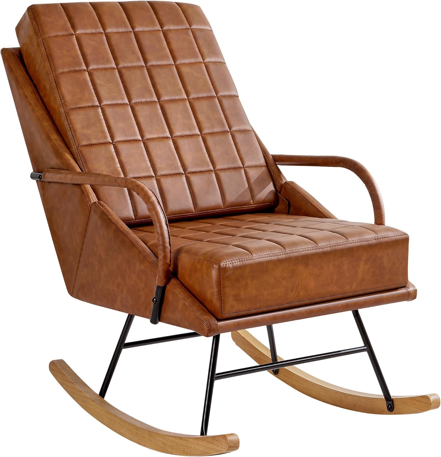 VECELO Rocking Chair Nursery Leather Glider Rocker with High Backrest - VECELO