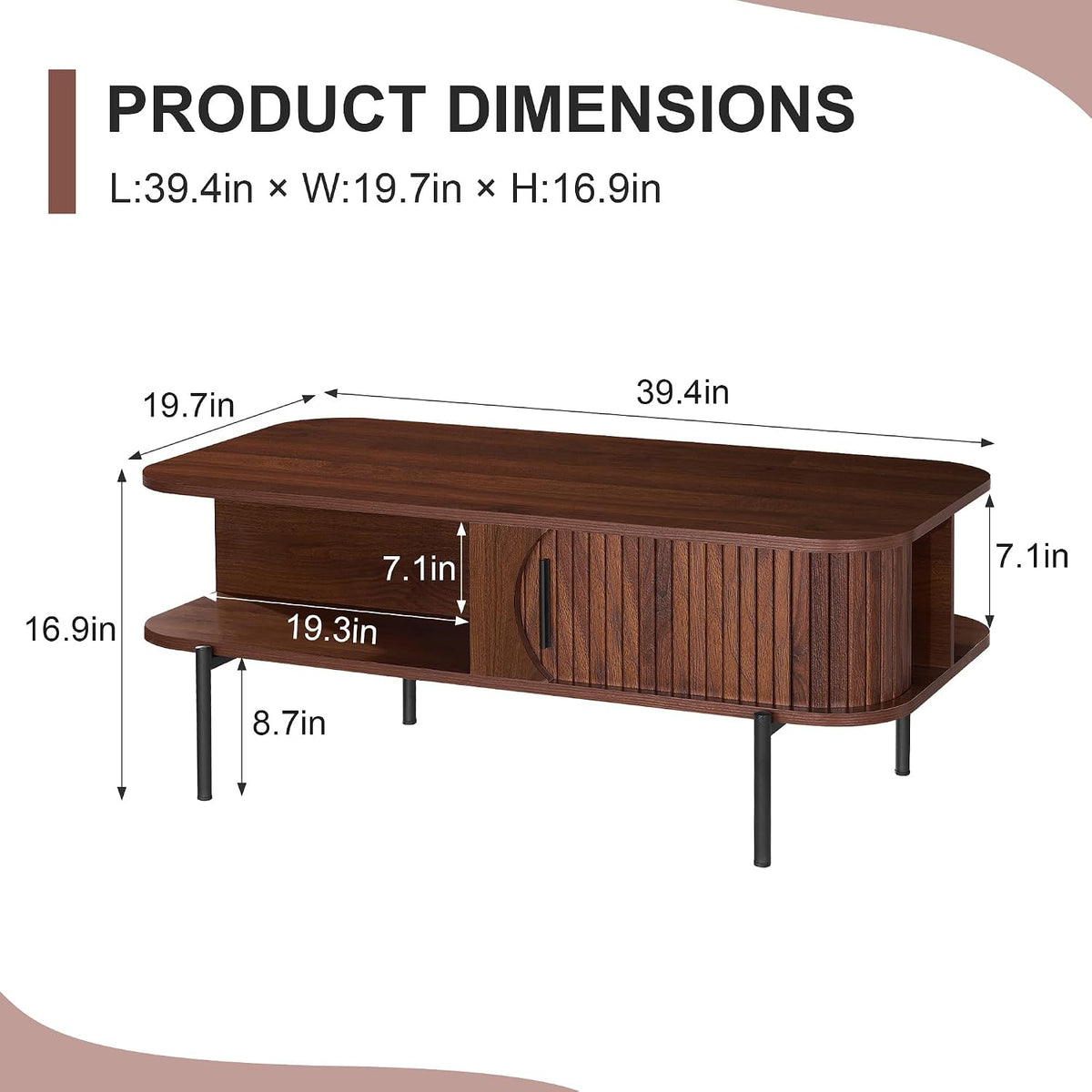 VECELO Coffee Table,40" Mid Century Coffee Tables with Open Storage Shelf