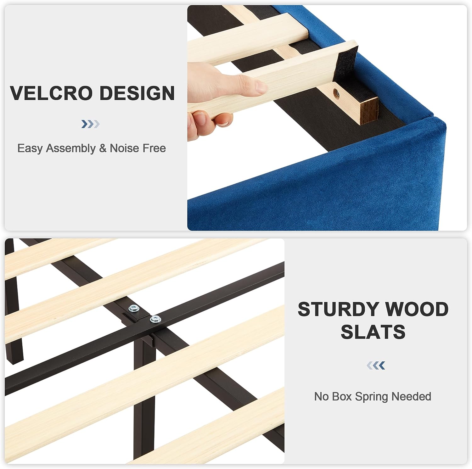 VECELO Upholstered Platform Bed Frame with Adjustable Fabric Headboard - VECELO