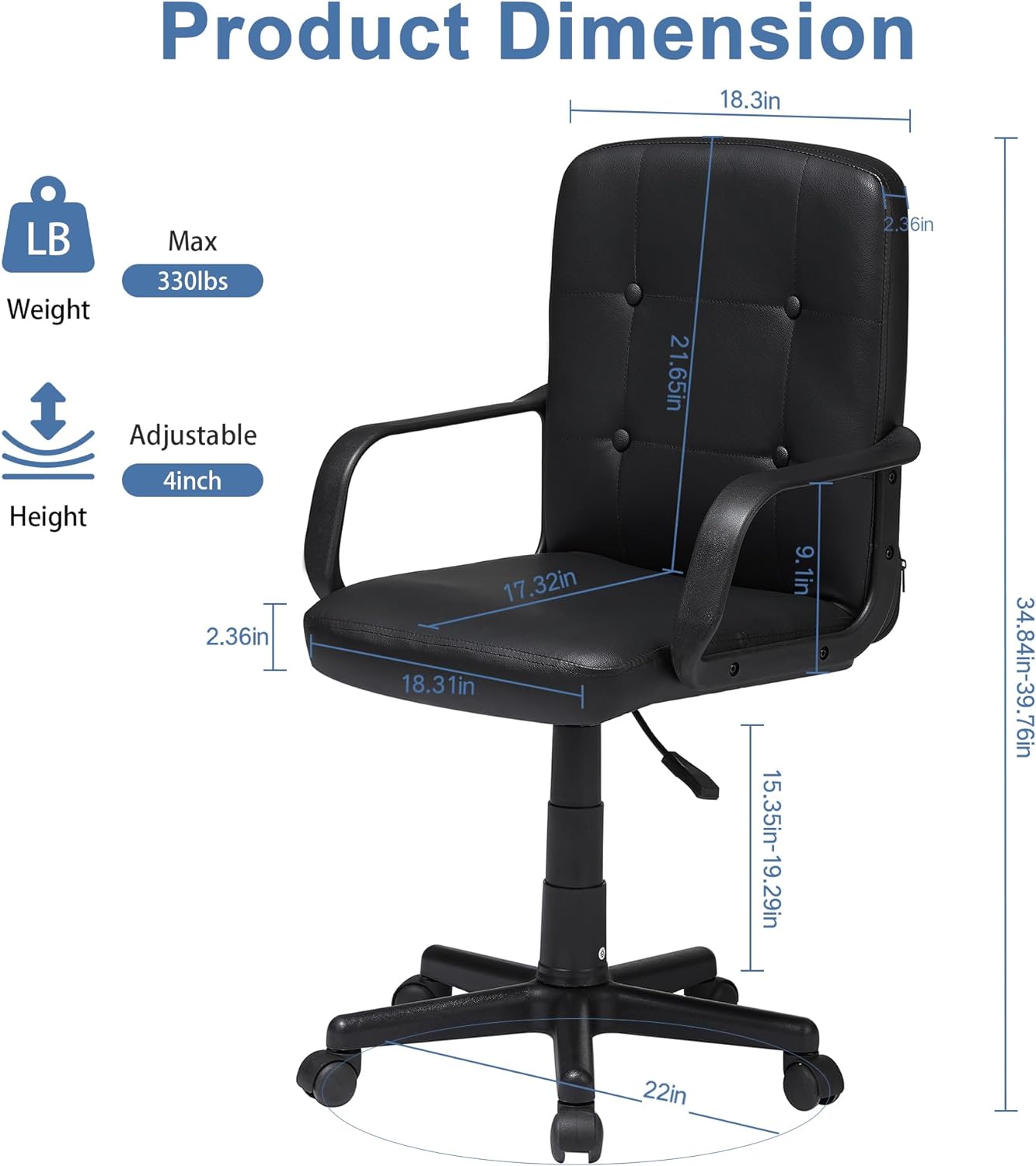 VECELO Home Office Desk Chair with Armrests - VECELO
