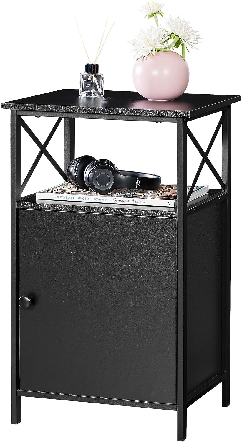 VECELO Tall Side Storage, Large Capacity Bedside Nightstand - VECELO