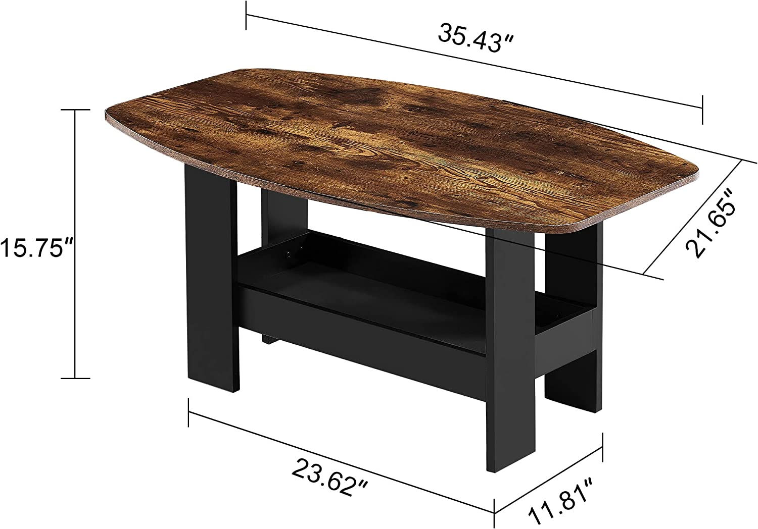 VECELO Coffee Table for Living Room with Storage Compartment Shelf, Rustic Brown - VECELO