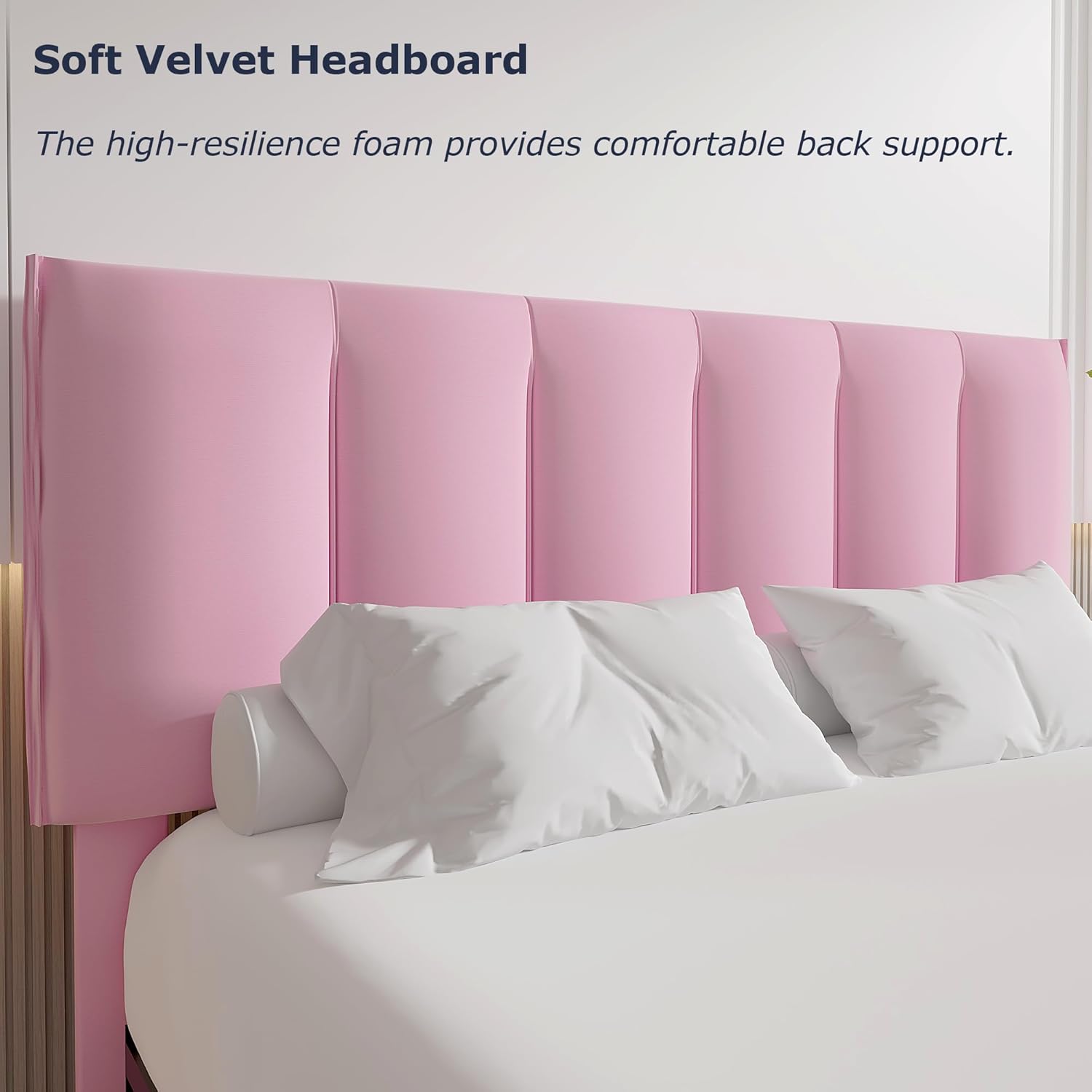 VECELO Upholstered Bed Frame with 4 Storage Drawers and Adjustable Velvet Headboard - VECELO