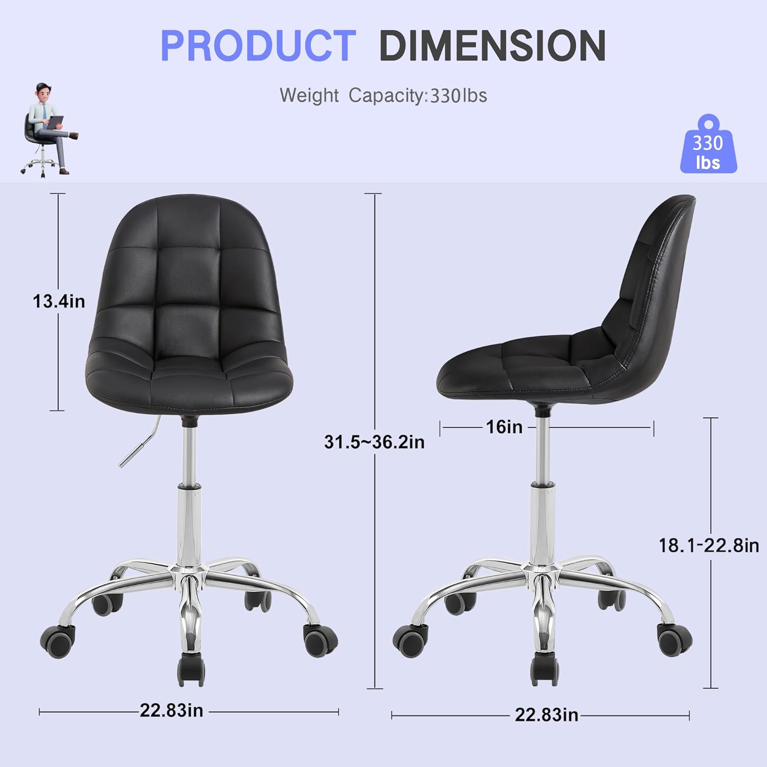 VECELO Modern Armless Home Office Desk Chair - VECELO