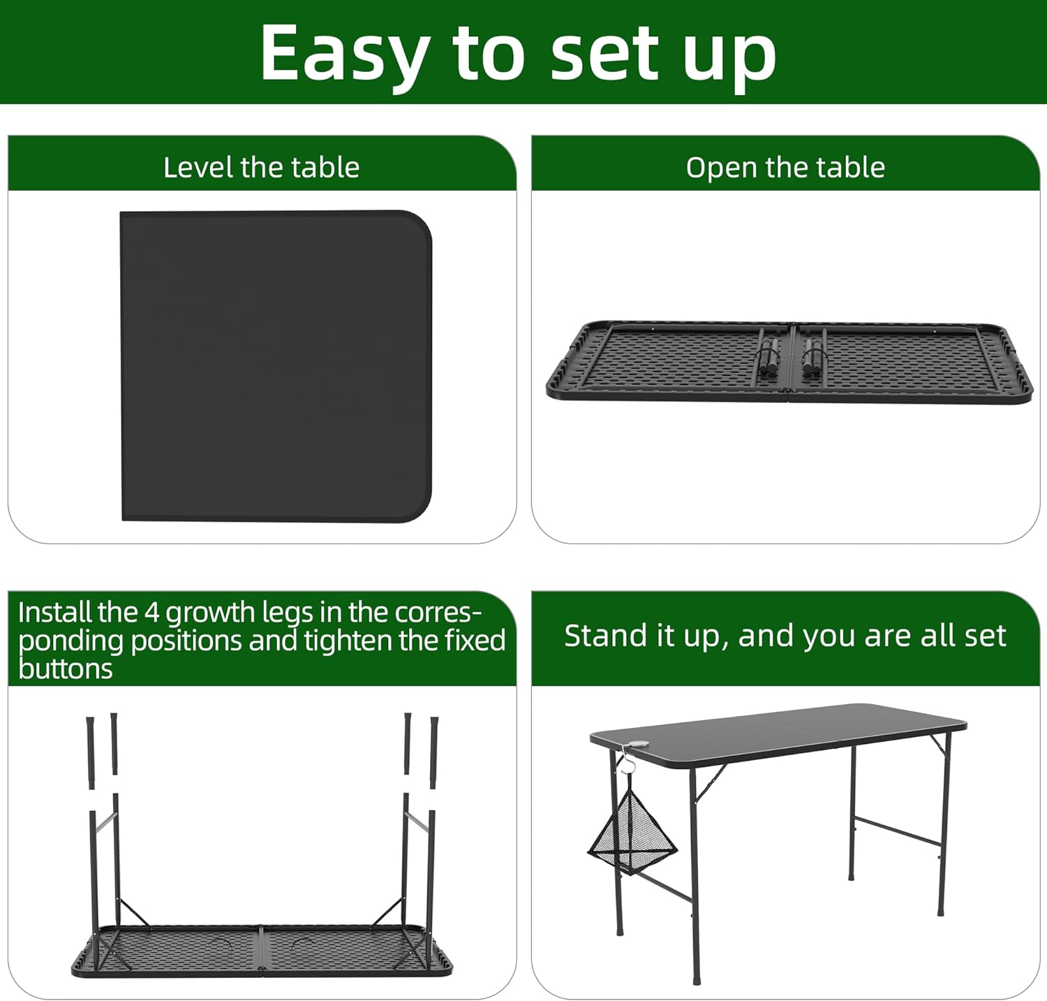VECELO Folding Plastic Card Table Square with Mesh Bag - VECELO