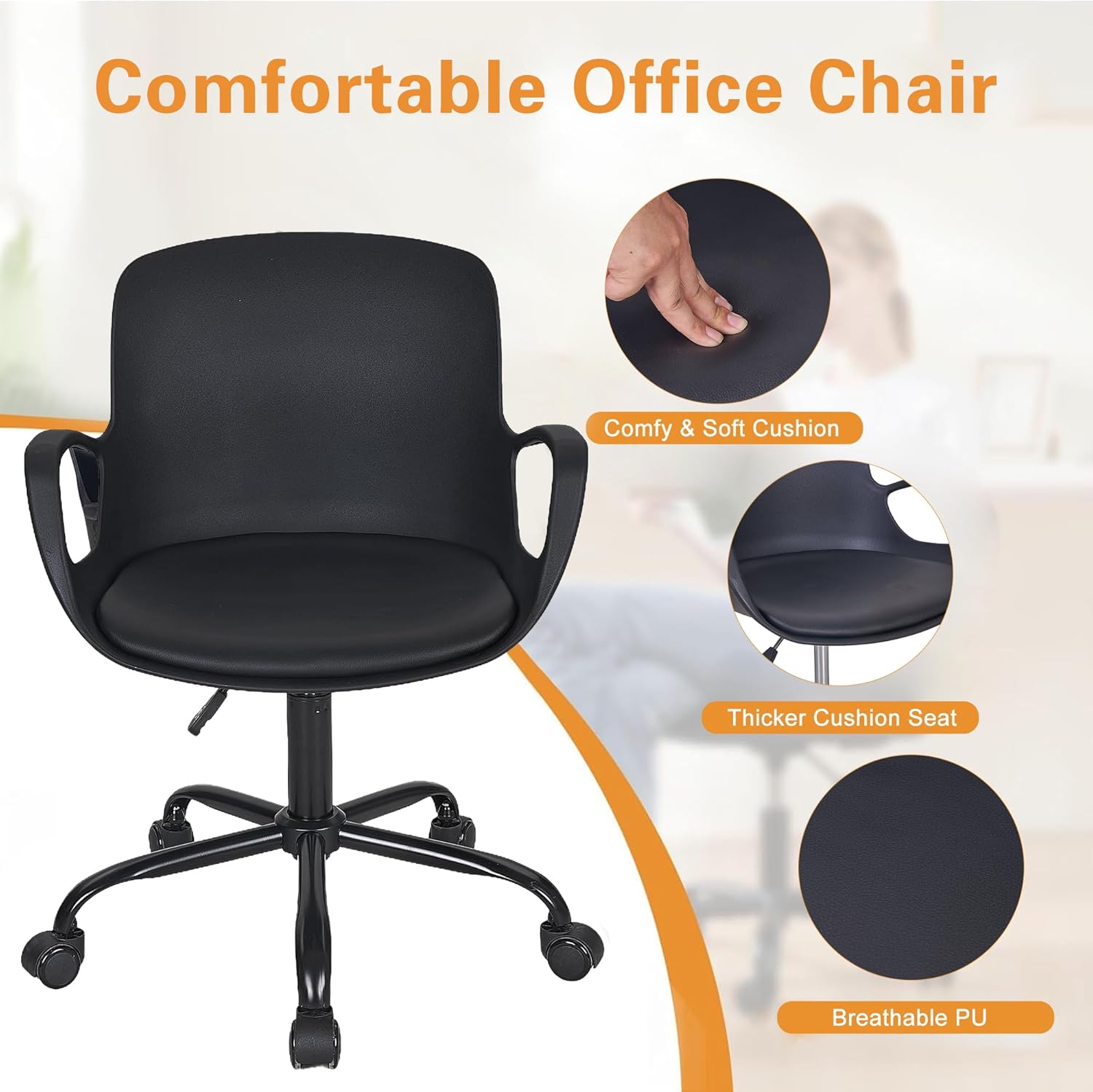VECELO Mid-Back Chair for Desk with Armrests - VECELO