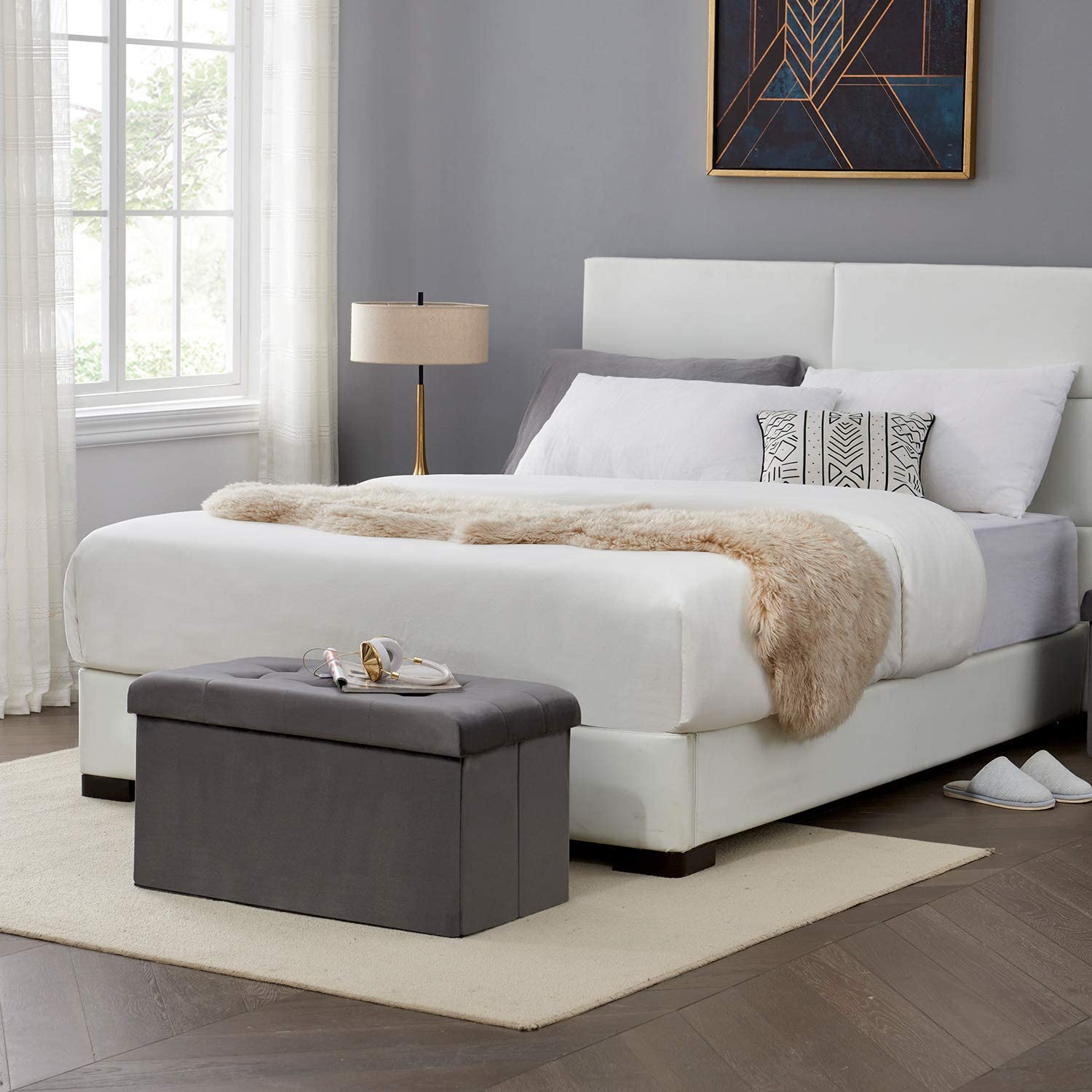 VECELO Tufted Velvet Ottoman Foot Stool - VECELO