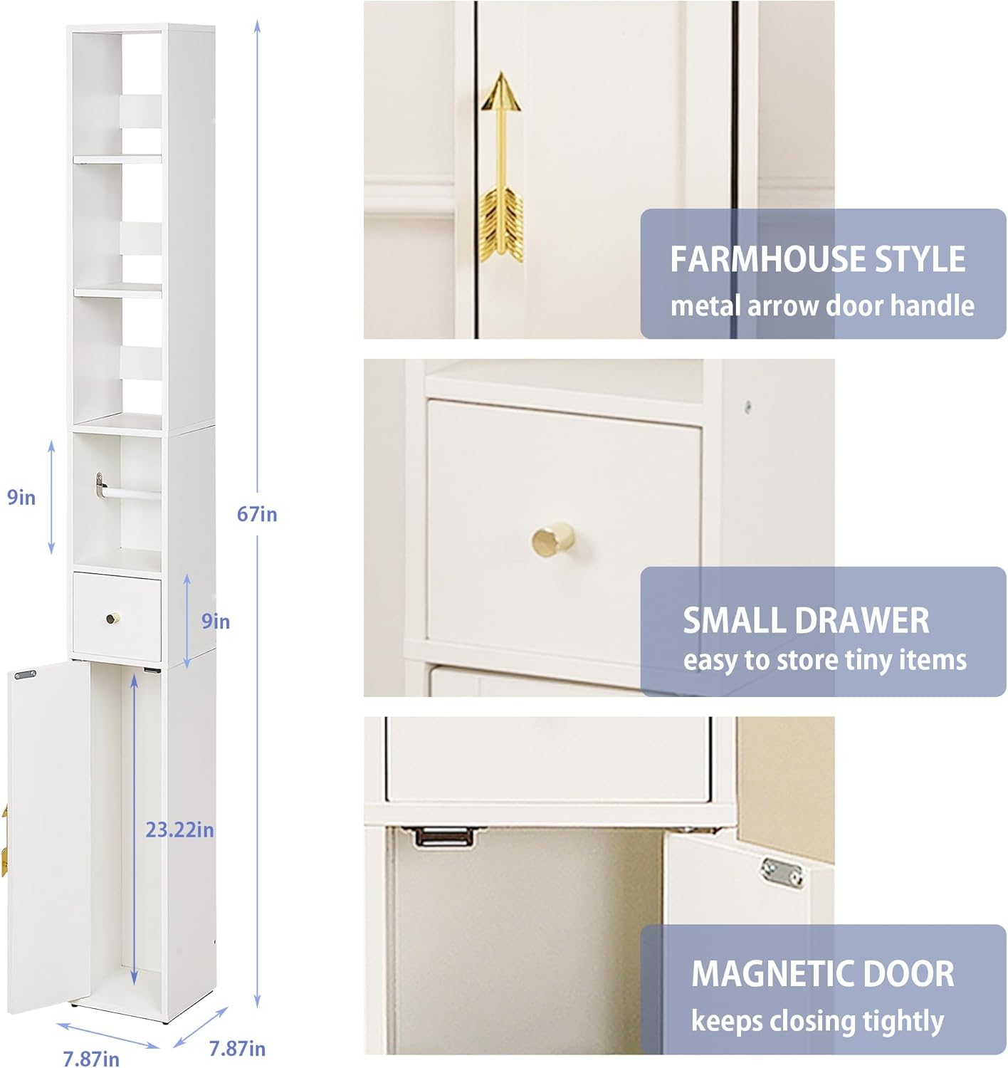 VECELO Tall Bathroom Cabinet with Adjustable Shelves - VECELO