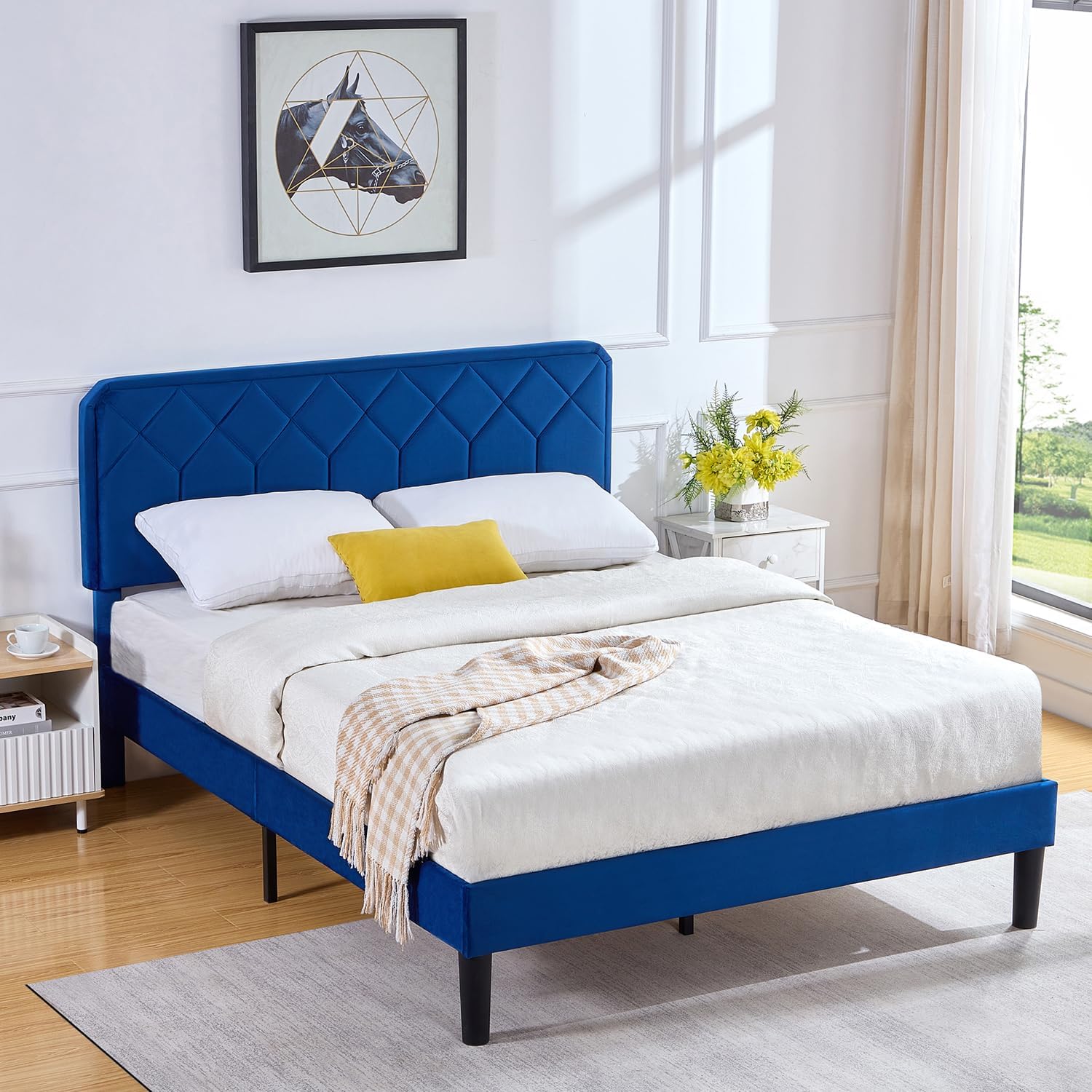 VECELO Premium Leather Upholstered Platform Bed Frame - VECELO