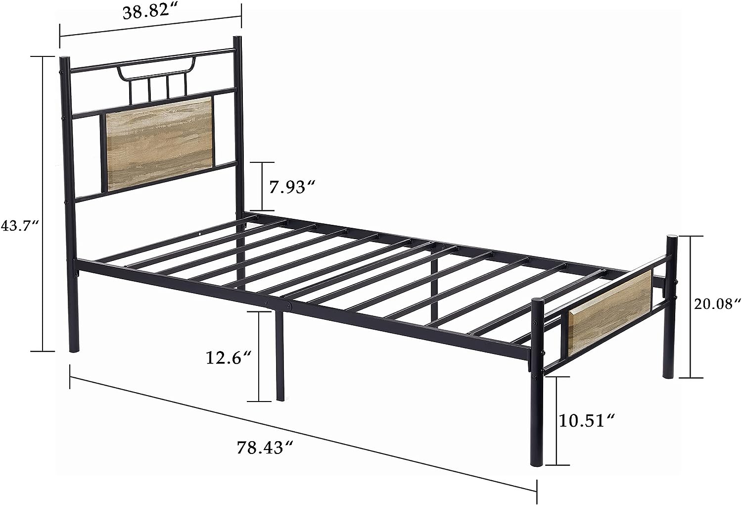 VECELO Platform Bed Frame with Wood Headboard No Box Spring Needed Heavy Duty Steel Slat - VECELO