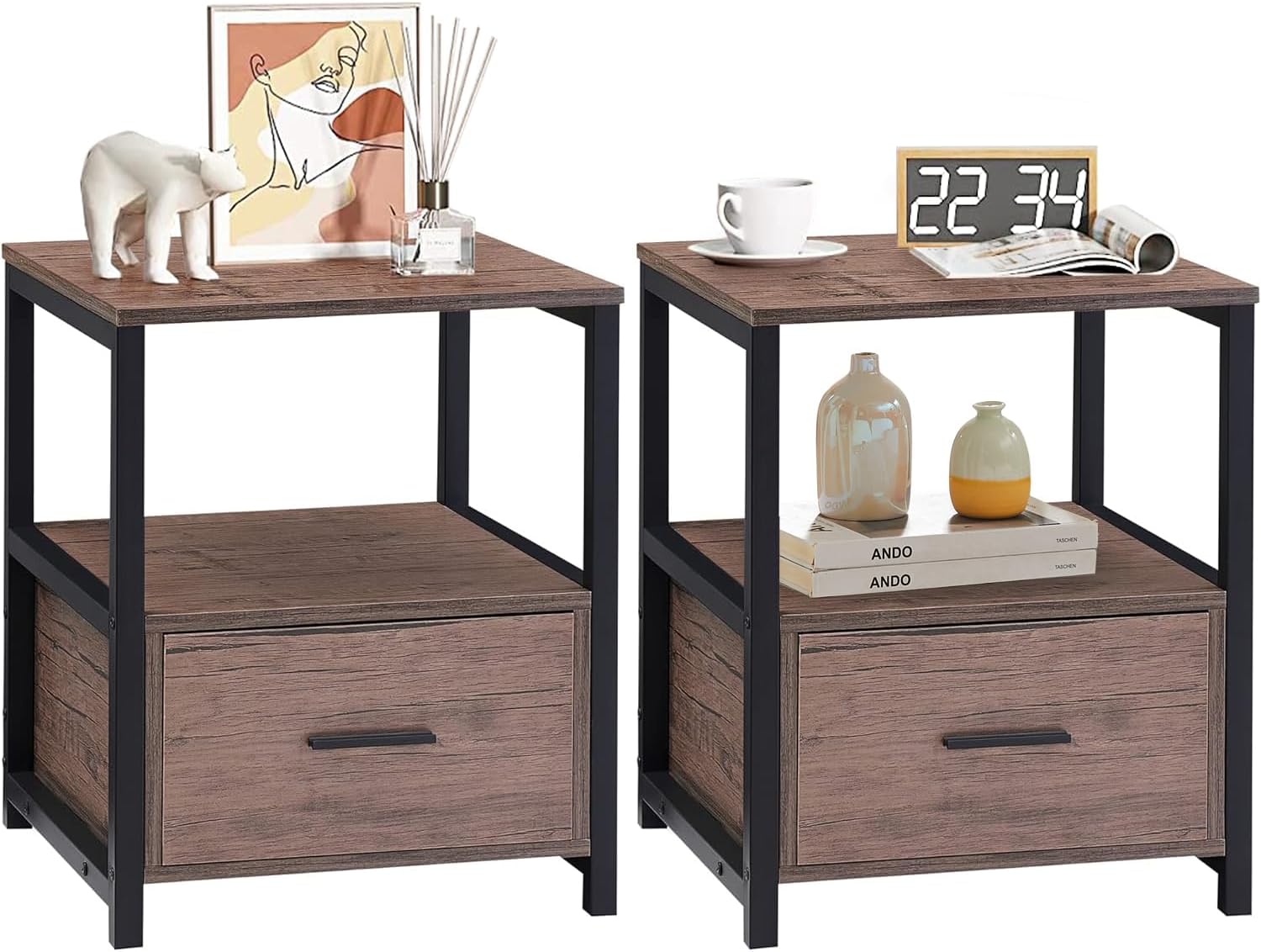 VECELO Nightstand Modern Square End Side Table, 1 Pack/2 Packs - VECELO