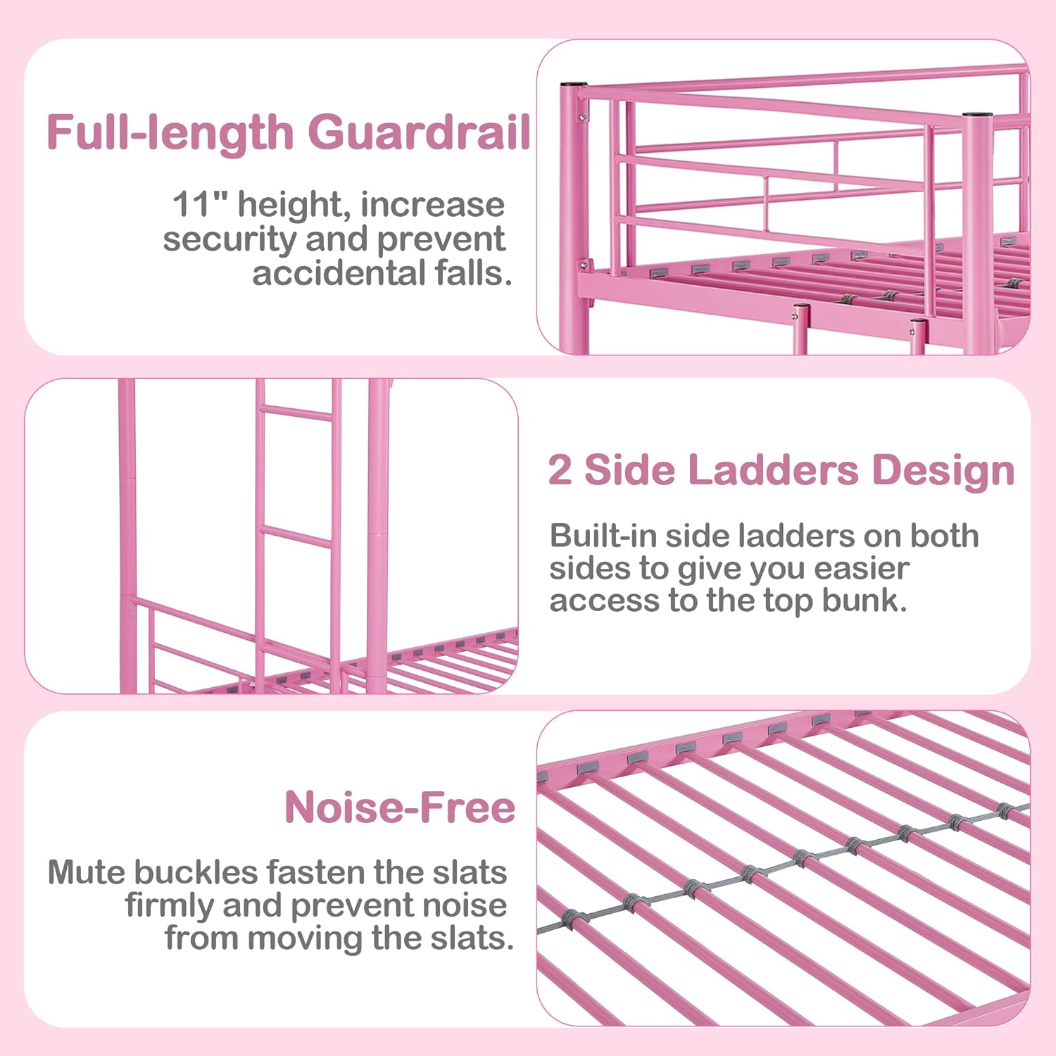 VECELO Metal Bunk Bed Twin Over Twin, Industrial Bunkbeds with Ladder and Full-Length Guardrail - VECELO