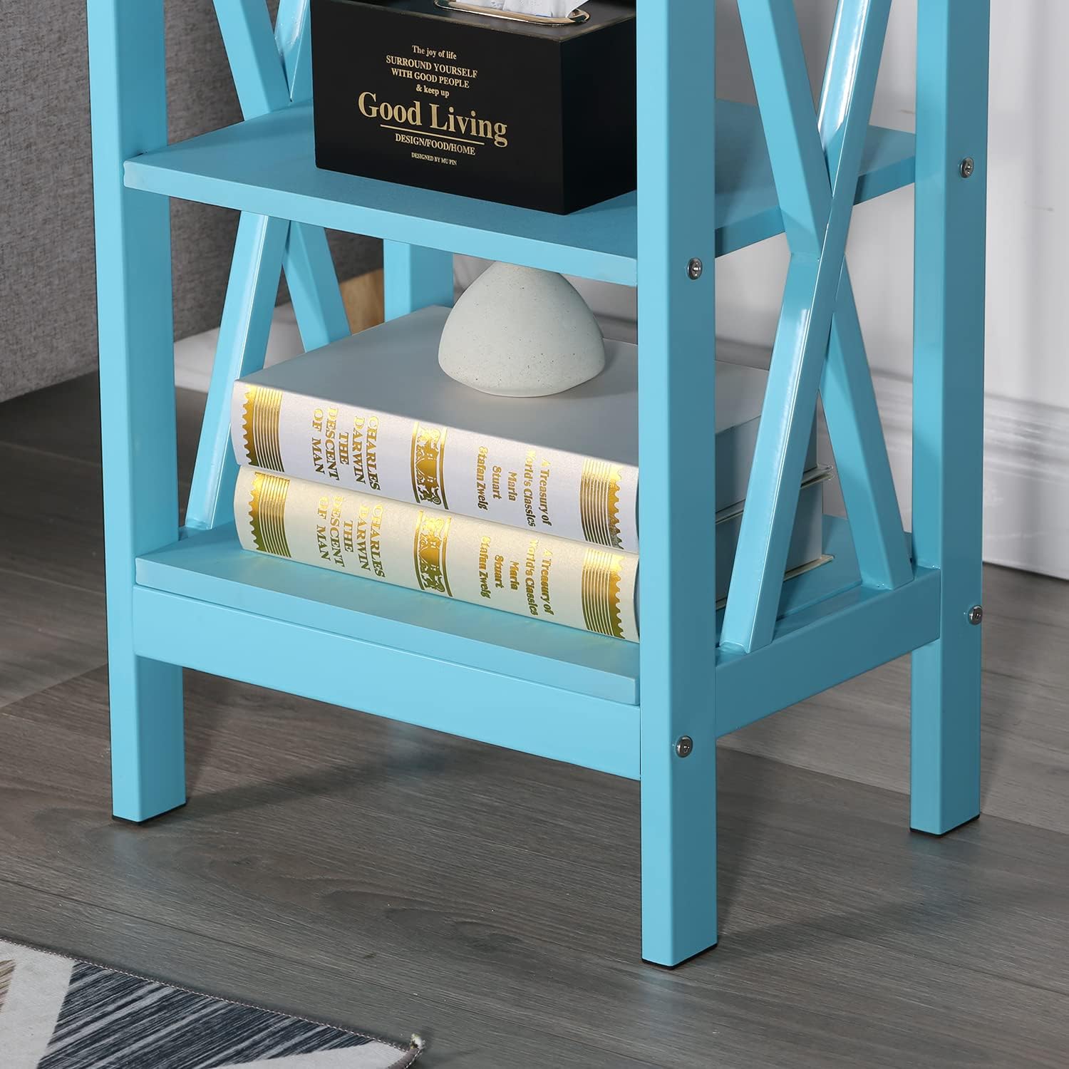 VECELO Modern Nightstand/Side End Table with X-Design Frame & 2-Tiers Open Storage Shelf for Bedroom/Living Room - VECELO