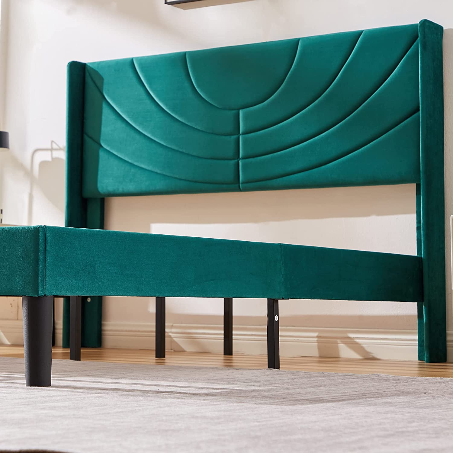 VECELO Upholstered Platform Bed Frame with Adjustable Fabric Headboard - VECELO