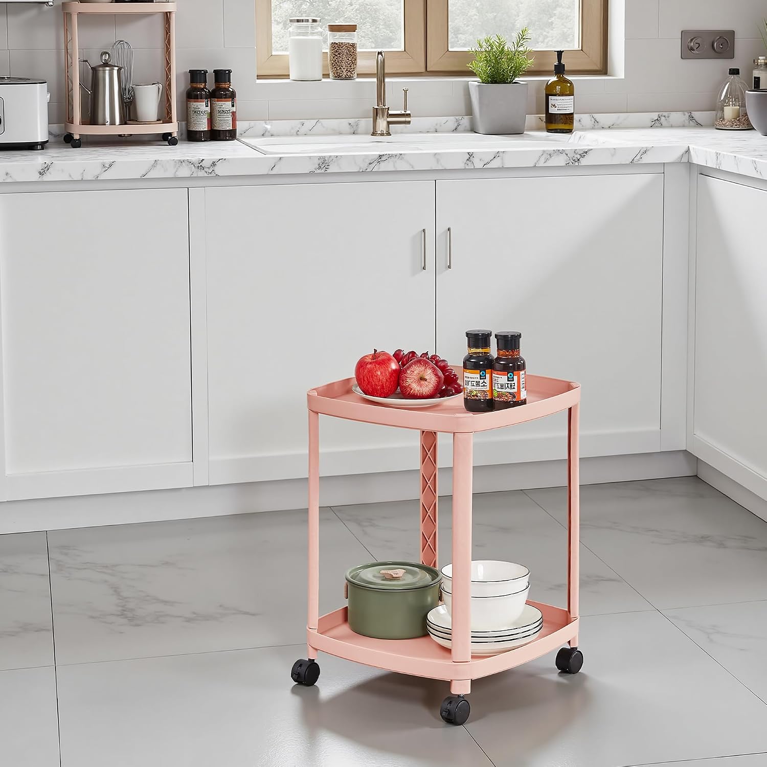 VECELO Rolling End Side Table with Lockable Wheels