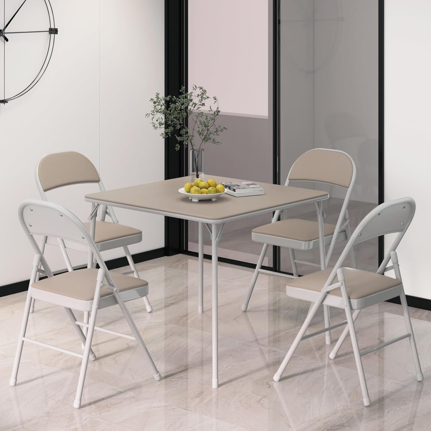 VECELO Portable Folding Card Table Square and Chair Sets with Collapsible Legs & Vinyl Upholstery (5 PCS) - VECELO