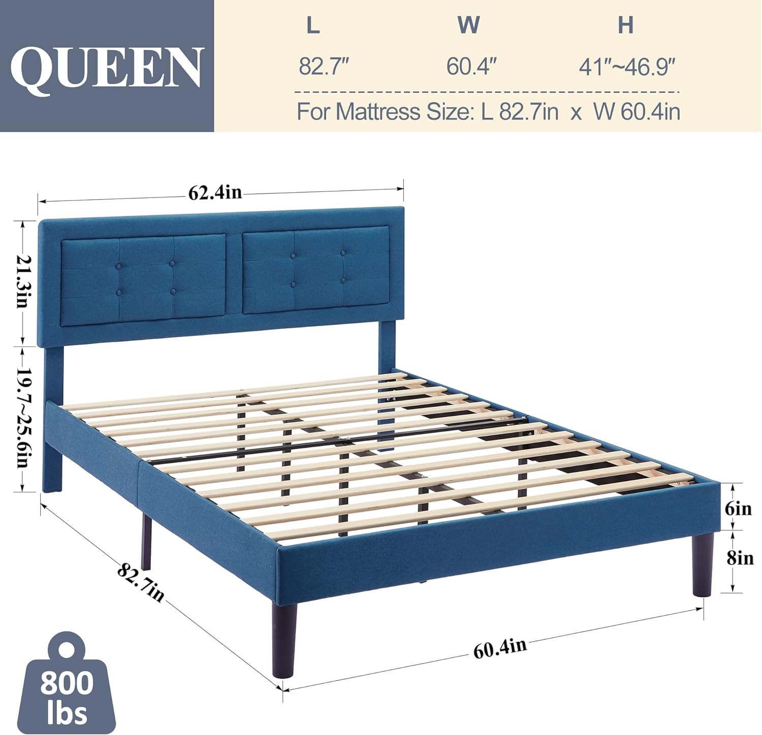 VECELO Upholstered Platform Bed Frame with Height Adjustable Headboard - VECELO