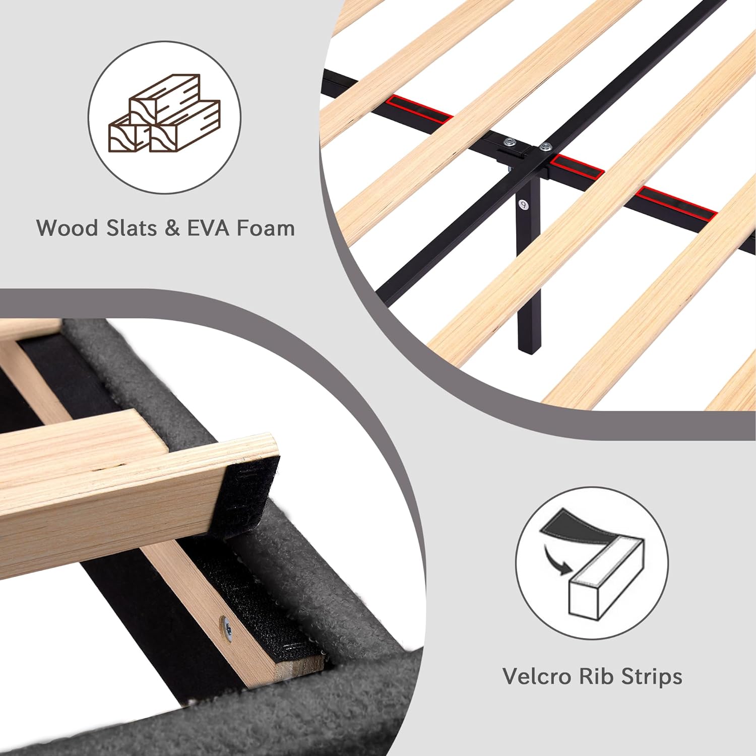 VECELO Upholstered Platform Bed Frame with Sheepskin Fabric Adjustable Headboard/Strong Wood Slats Supports - VECELO