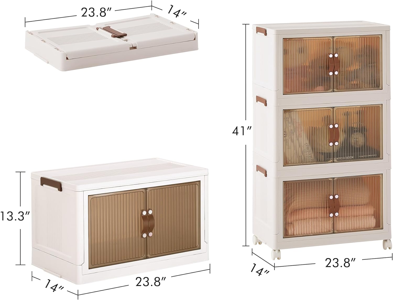 VECELO Stackable Bins with Lid, Plastic Collapsible Cabinet Foldable Folding Box Organizer/Storage Container Cart - VECELO