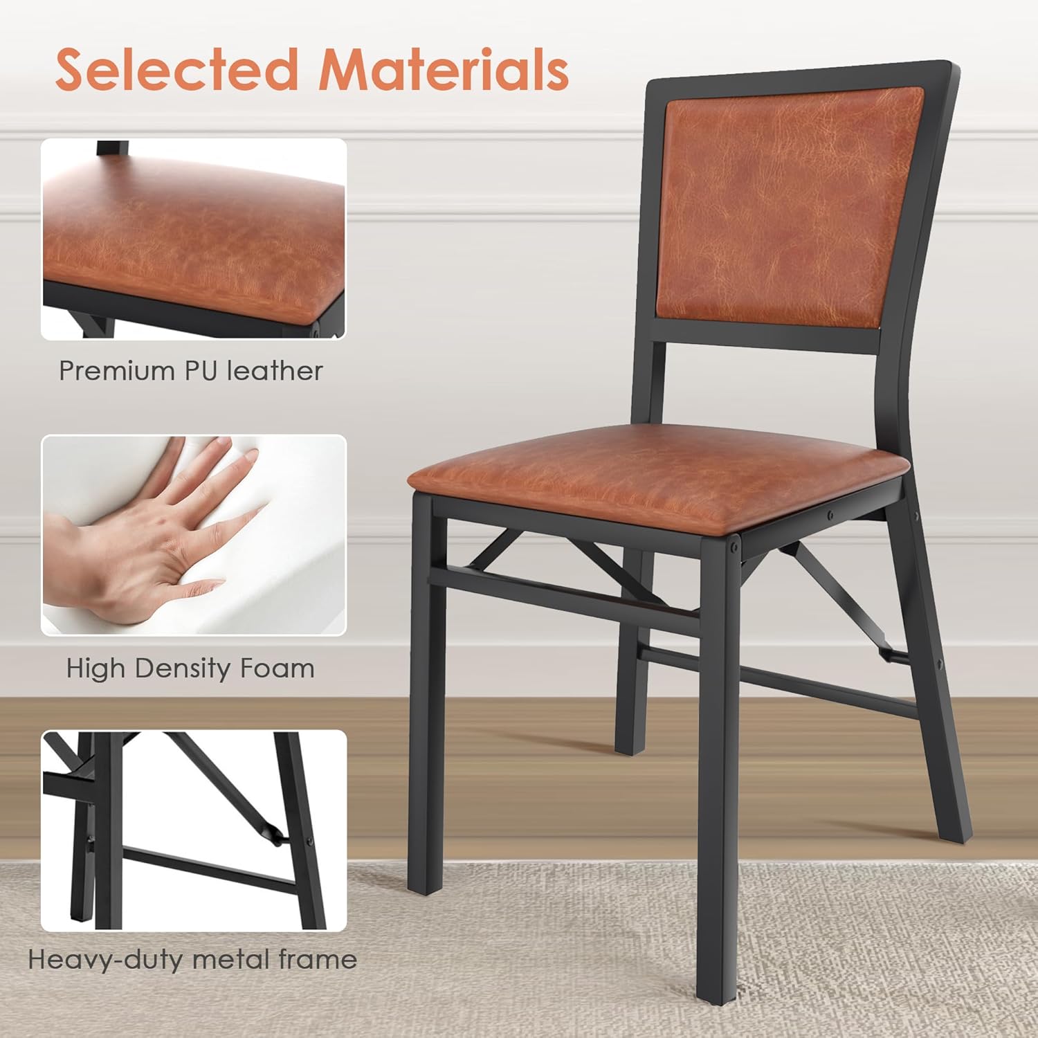 VECELO Folding Chairs Set of 2 with Cushion - VECELO