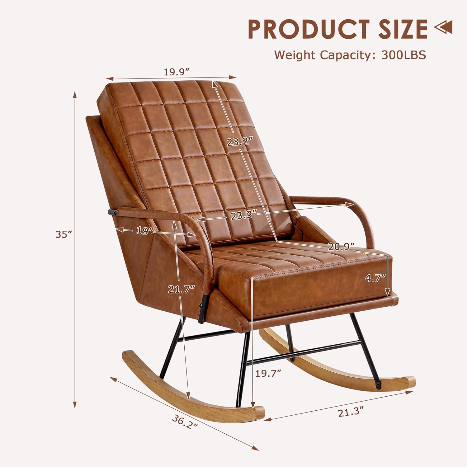 VECELO Rocking Chair Nursery Leather Glider Rocker with High Backrest - VECELO