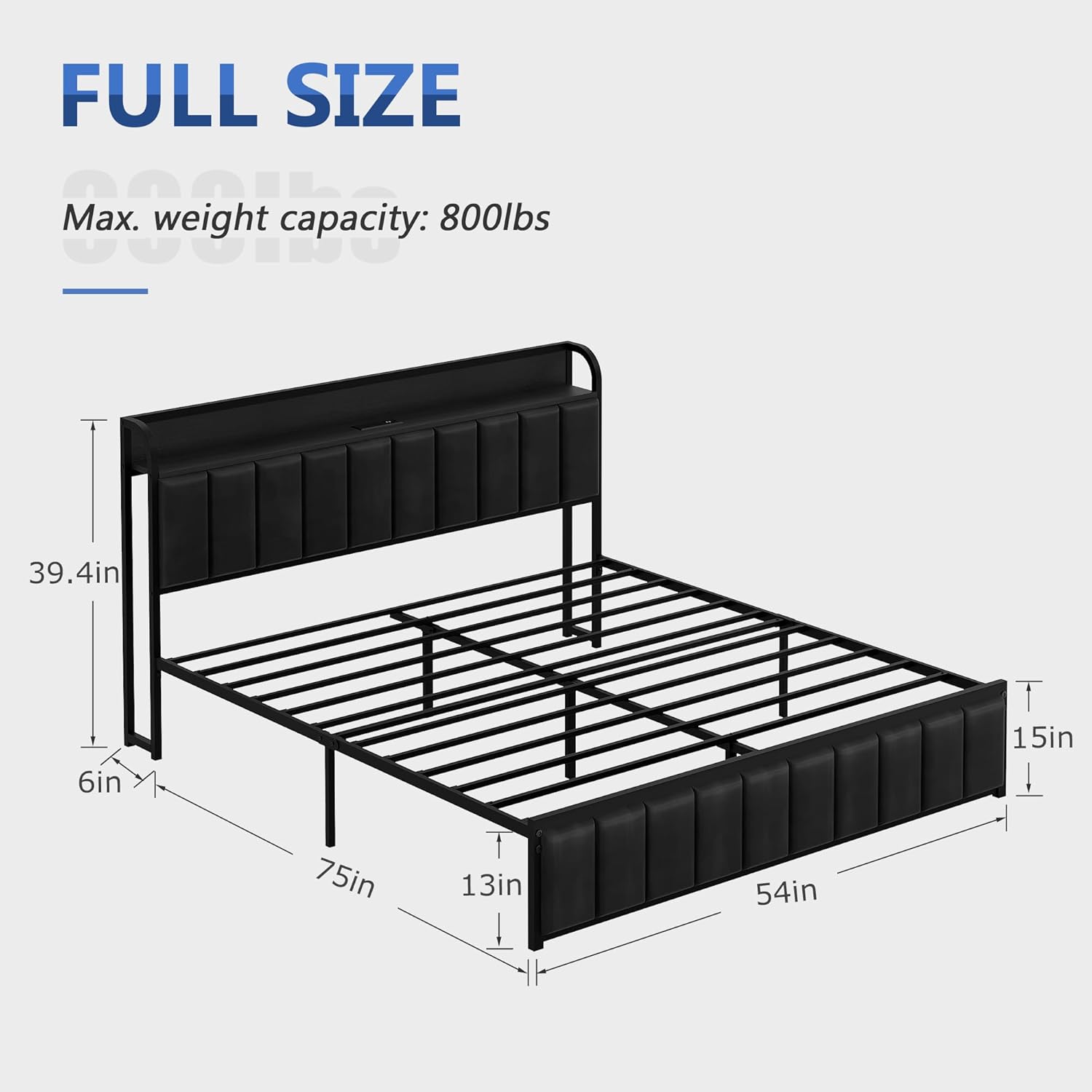 VECELO Twin Bed Frame, Storage Upholstered Headboard with Charging Station - VECELO