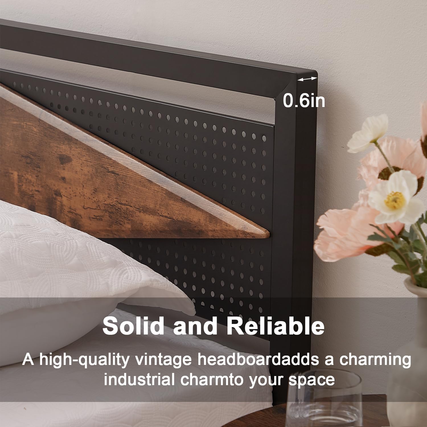 VECELO Metal Bed Frame Platform with Wood Grain Headboard&Footboard - VECELO