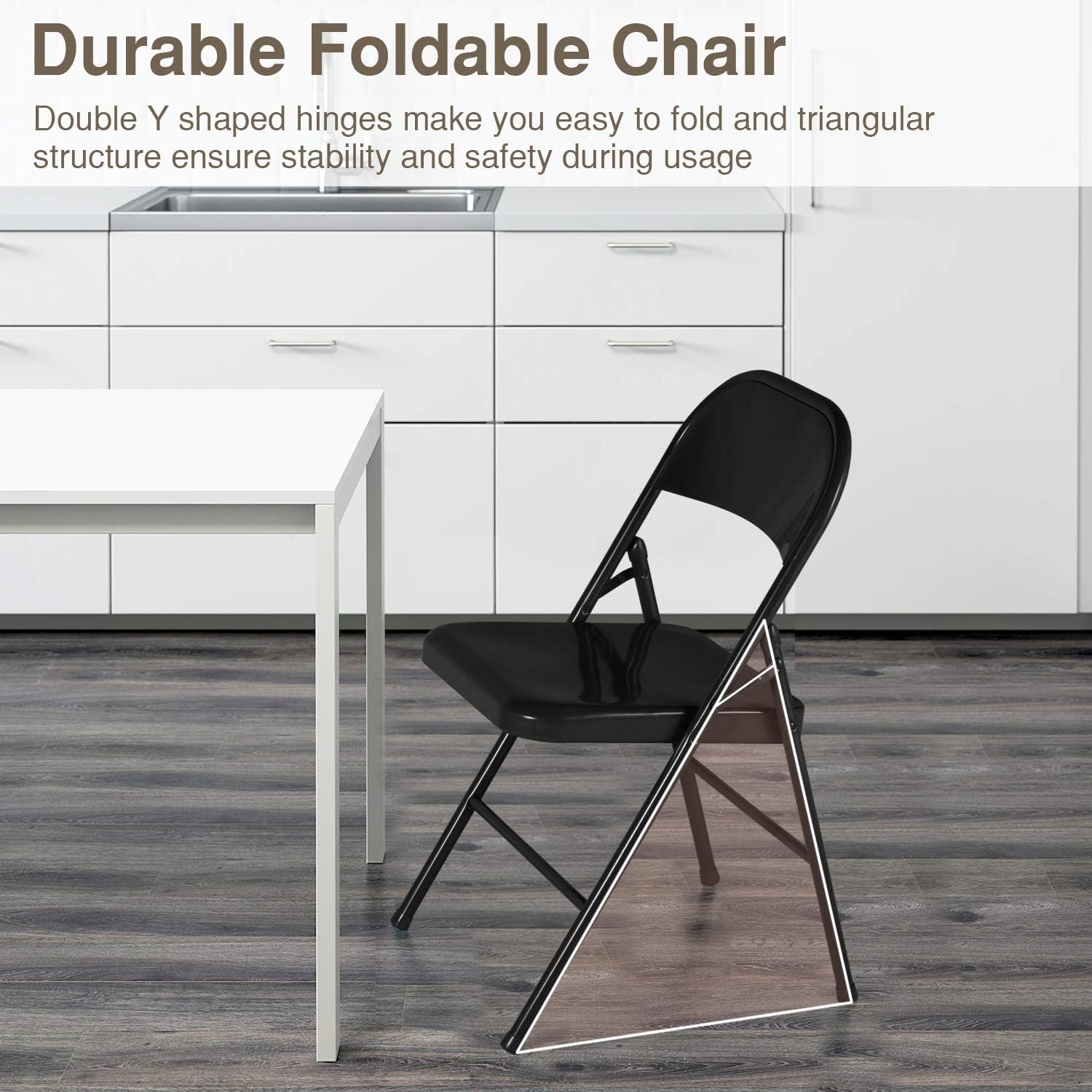 VECELO Metal Frame Steel Folding Mounted Chairs with Triple Braced & Double Hinged Back Set of 4 - VECELO