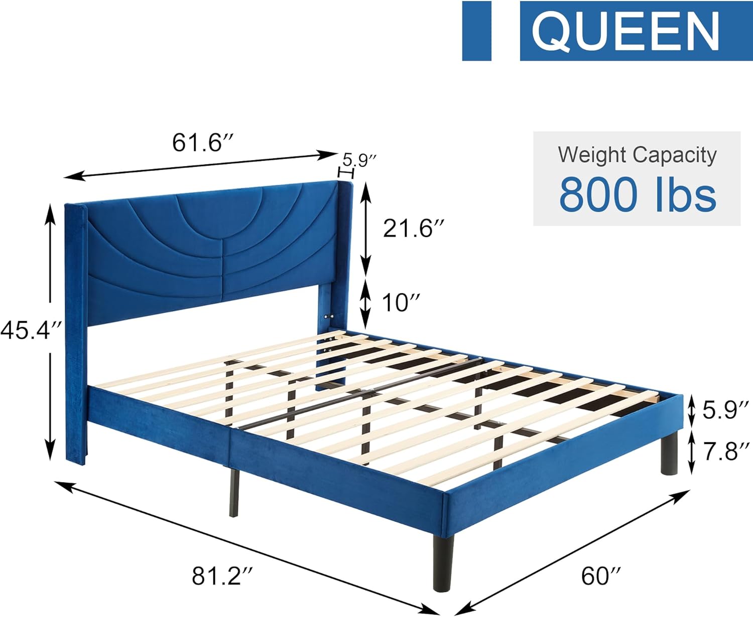 VECELO Upholstered Platform Bed Frame with Adjustable Fabric Headboard - VECELO