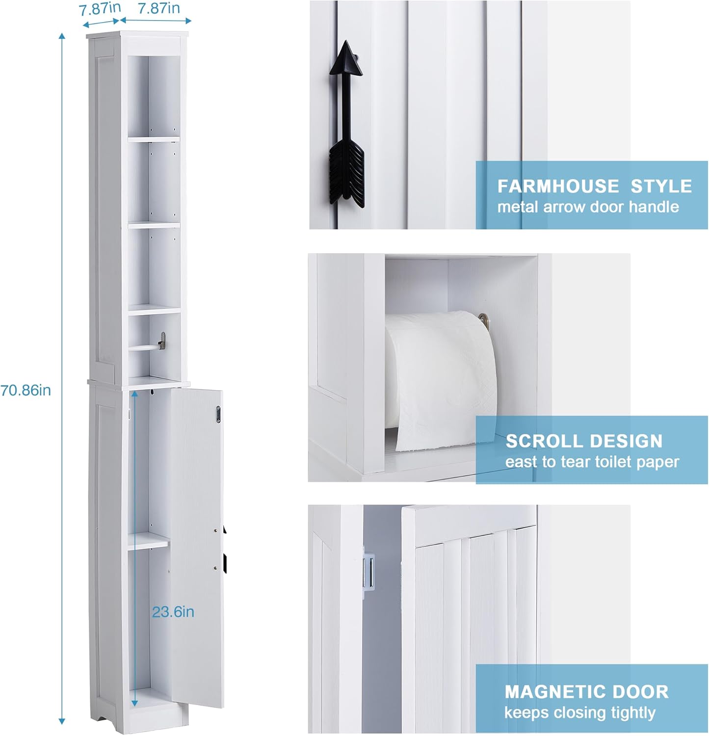 VECELO Bathroom Tall Cabinet with Adjustable Shelves - VECELO