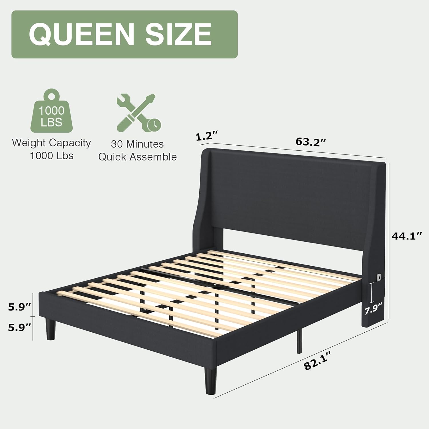 VECELO Bed Frame with Upholstered Wingback Headboard - VECELO