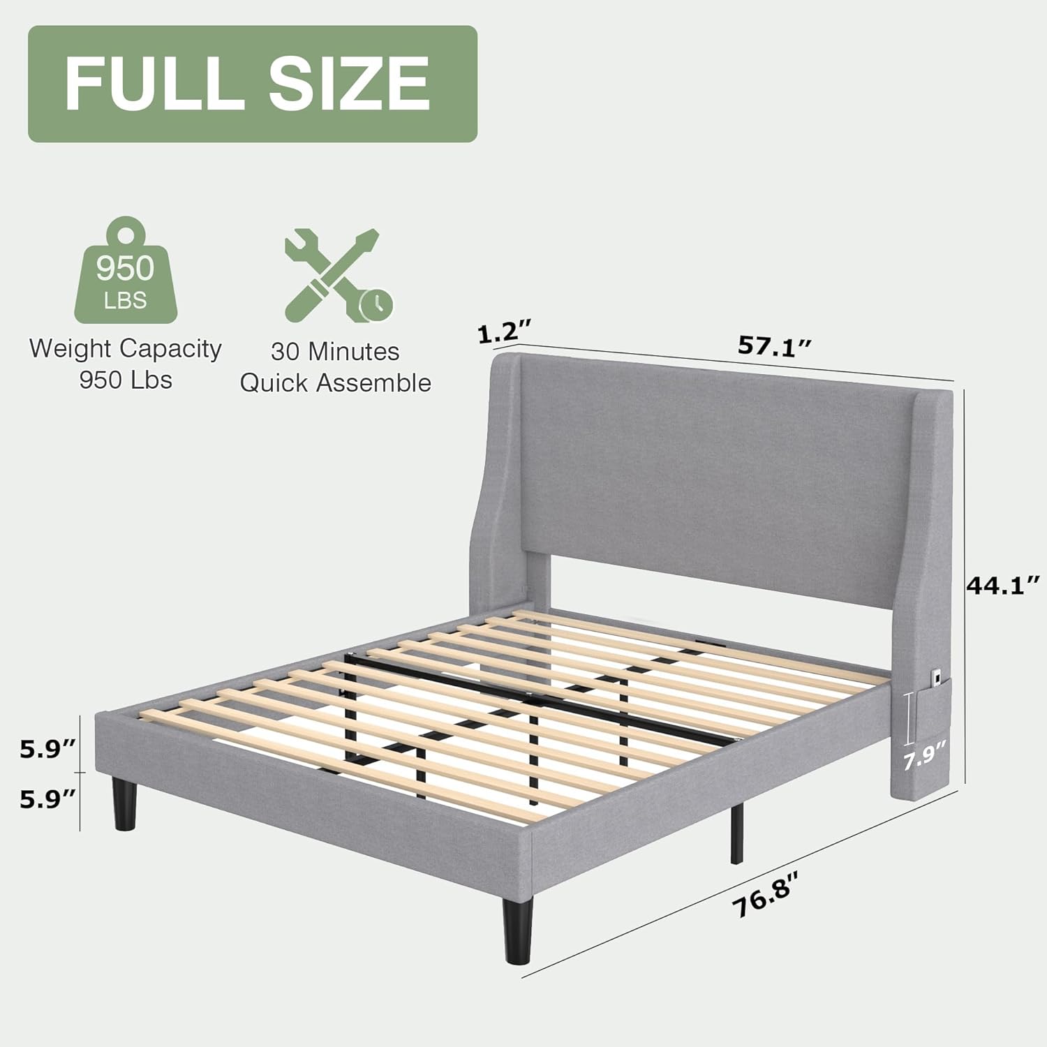 VECELO Bed Frame with Upholstered Wingback Headboard - VECELO