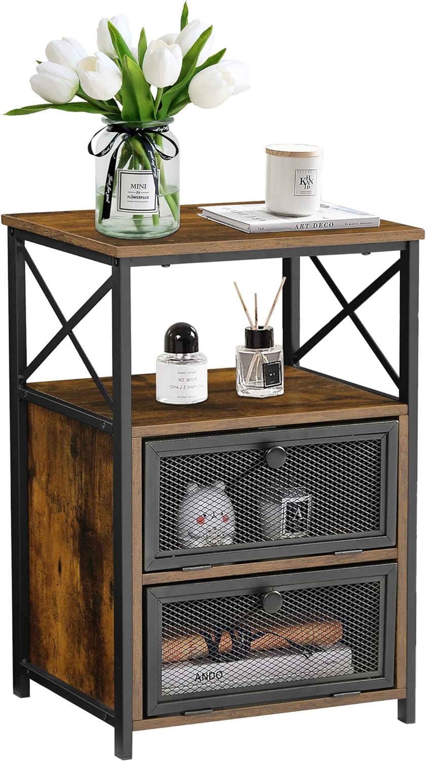 VECELO Nightstand, End Table with flip Drawer, 1 Pack/2 Packs - VECELO