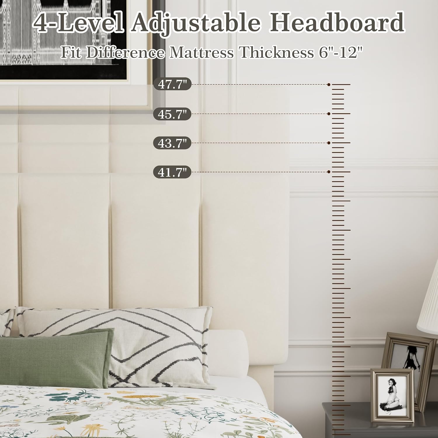 VECELO Modern Upholstered Platform Bedframe, Adjustable Headboard - VECELO