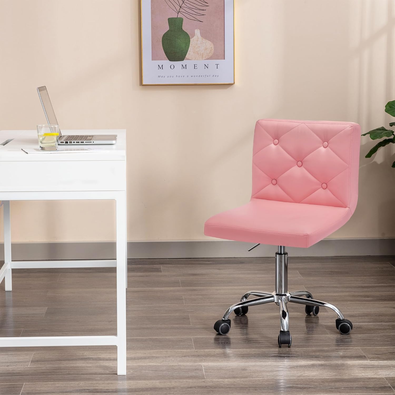 VECELO PU Leather Mid-Back Armless Desk Chair Adjustable Height 360° Rolling Swivel - VECELO