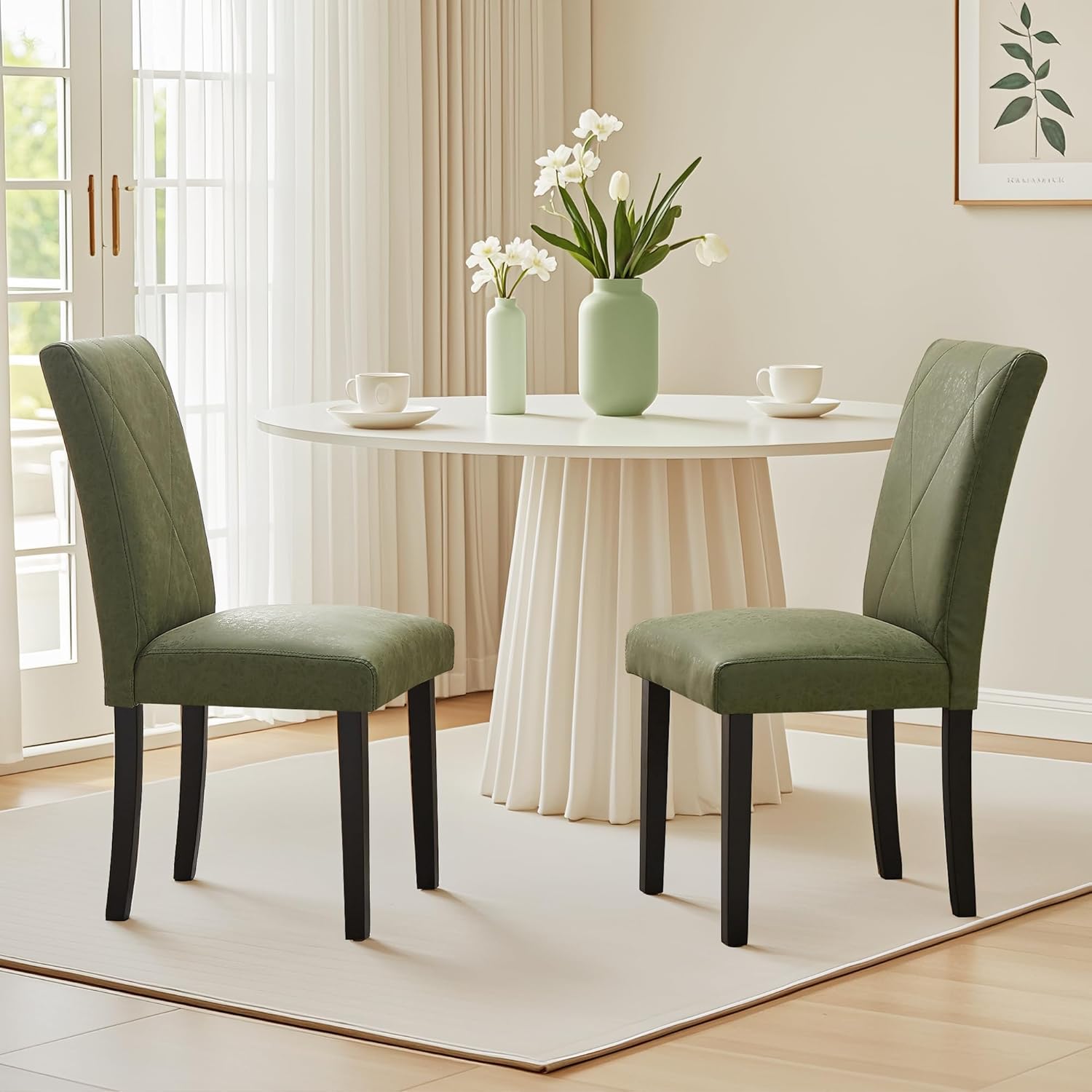 VECELO Upholstered Dining Chairs Set of 2 Modern Fabric and High Back & Solid Wood Legs for Kitchen - VECELO