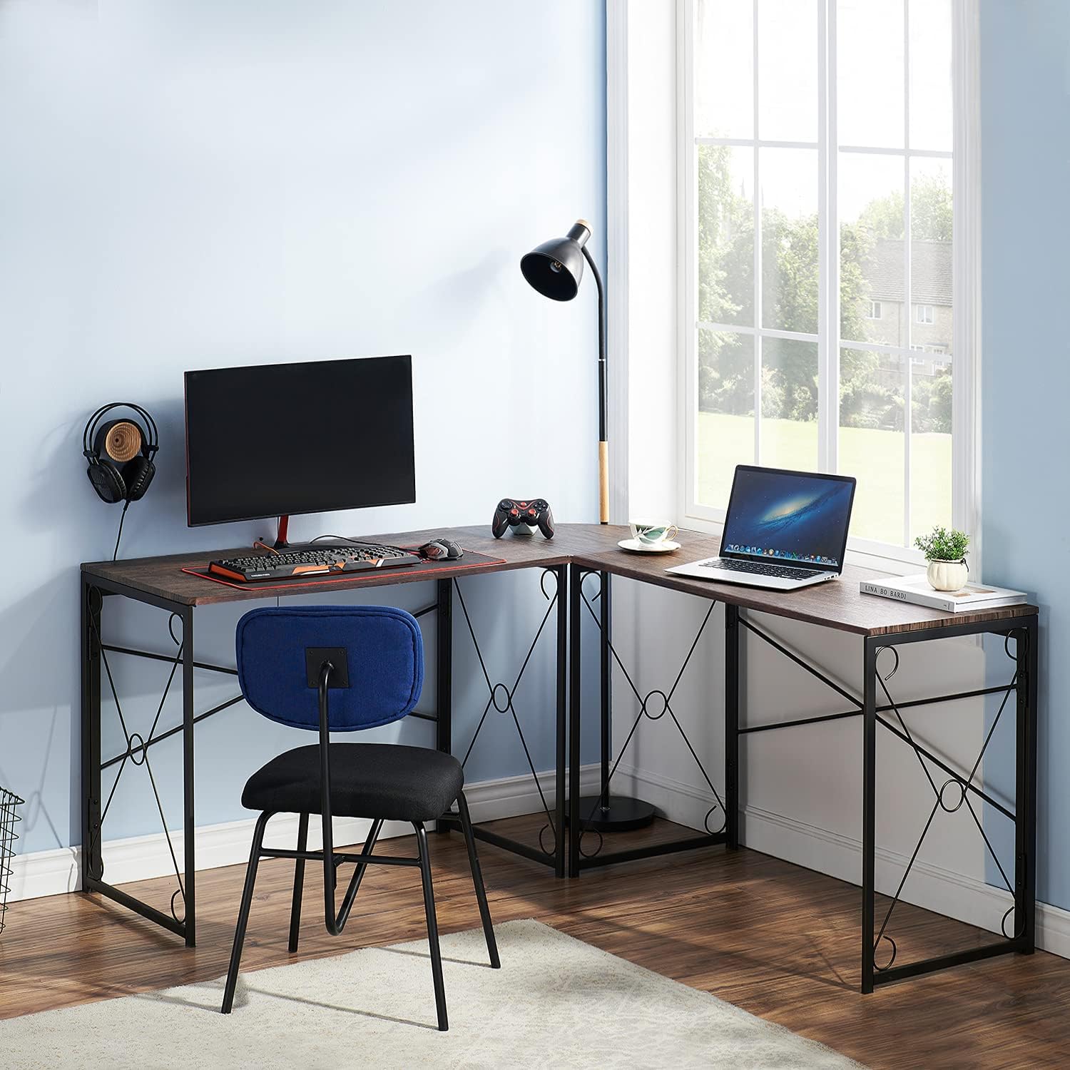 VECELO L Shaped Large Computer Corner Desk Industrial Home Office Workstation - VECELO