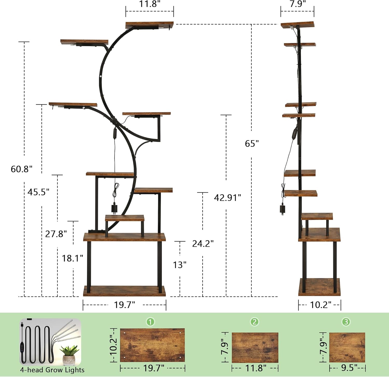 VECELO 66.1" Tall Plant Stand Indoor with Grow Lights