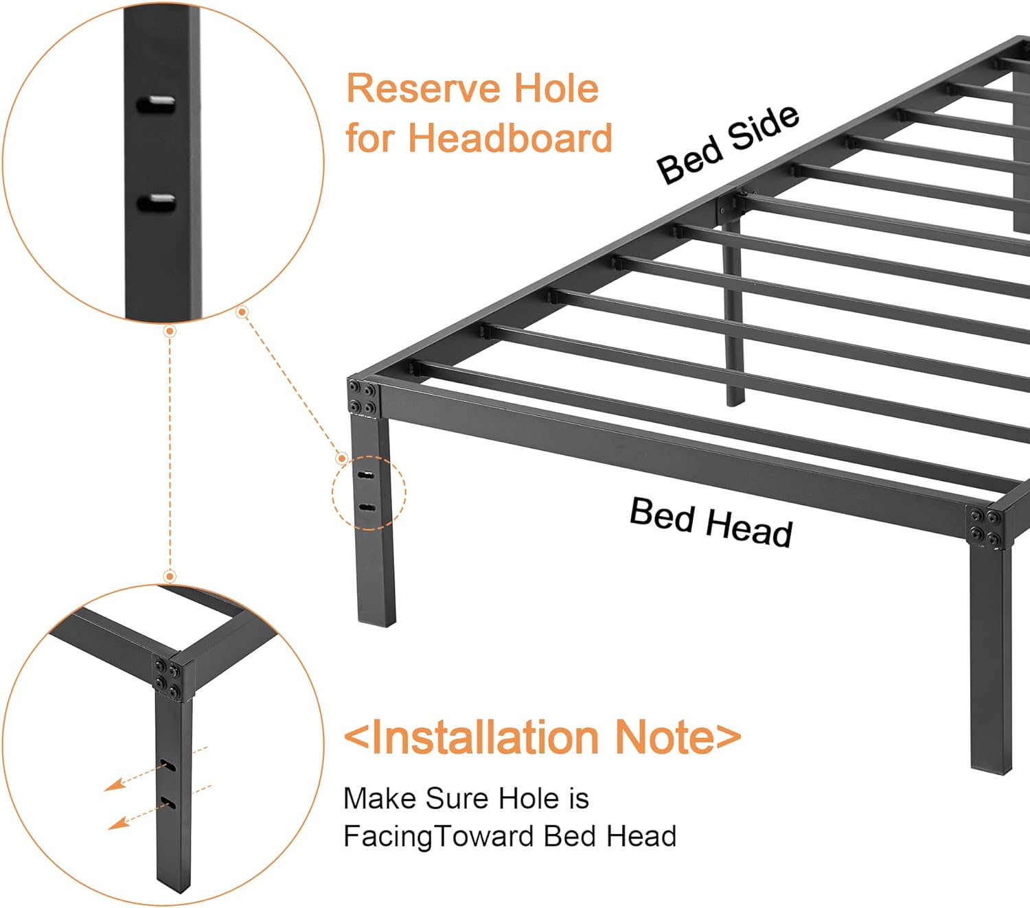 VECELO Metal Platform Bed Frame Heavy Duty Steel Slat, No Box Spring Needed - VECELO