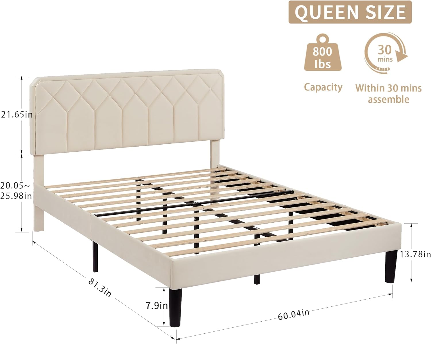 VECELO Premium Leather Upholstered Platform Bed Frame - VECELO