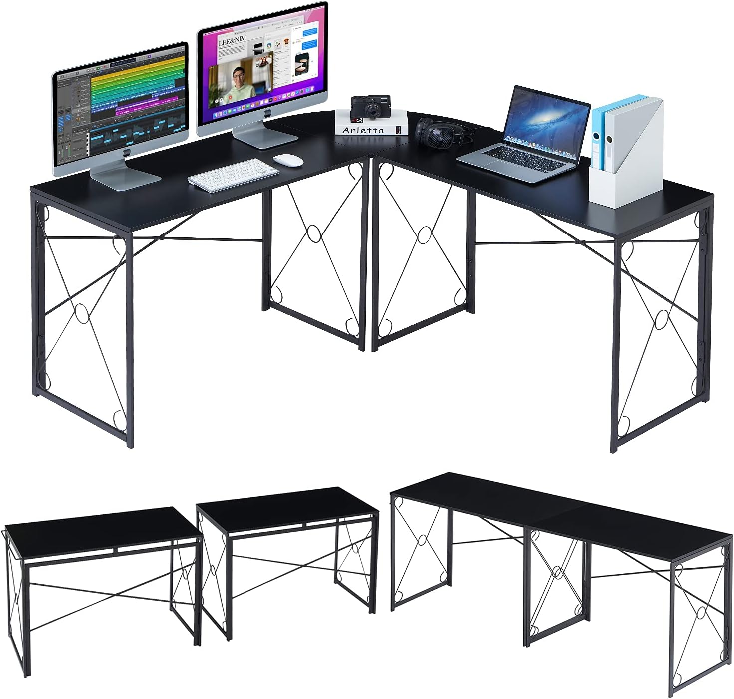 VECELO L Shaped Large Computer Corner Desk Industrial Home Office Workstation - VECELO