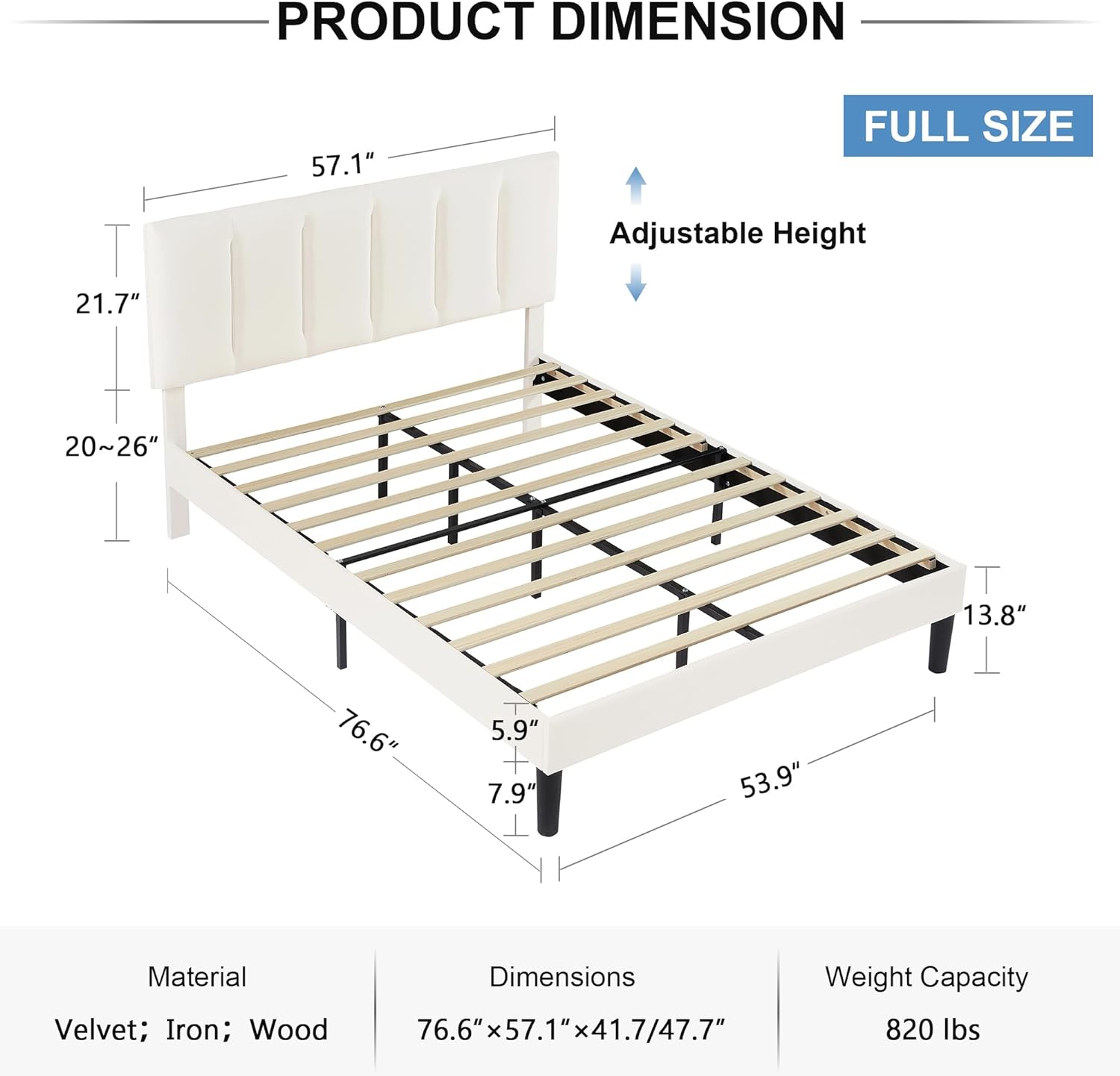 VECELO Modern Upholstered Platform Bedframe, Adjustable Headboard - VECELO