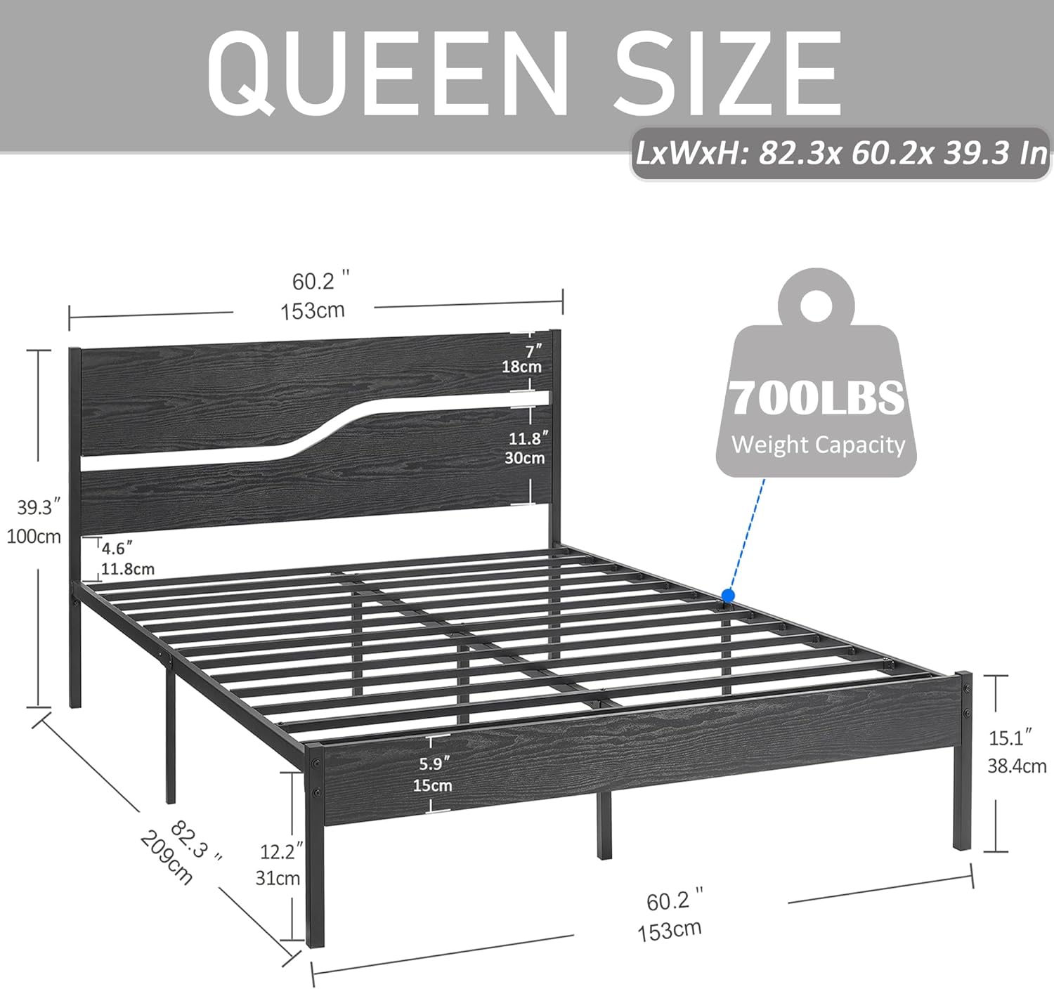 VECELO Platform Bed Frame/Mattress Foundation with Rustic Vintage Wood Headboard - VECELO