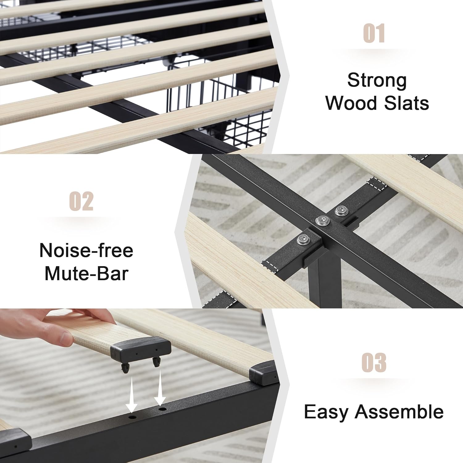 VECELO Upholstered Bed Frame with 4 Storage Drawers and Adjustable Velvet Headboard - VECELO