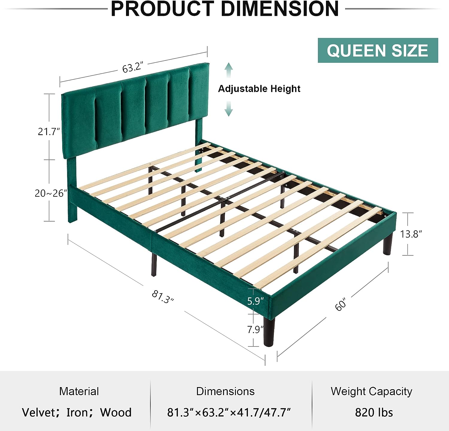 VECELO Modern Upholstered Platform Bedframe, Adjustable Headboard - VECELO